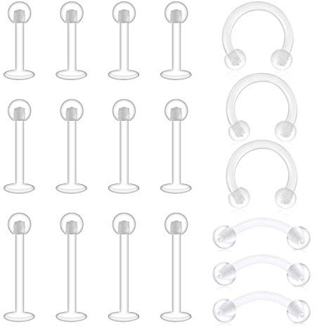 LAURITAMI Plastik Lippenpiercing Stecker Labret Ring Retainer Set Bioflex Tragus Helix Cartilage Lippe Piercing