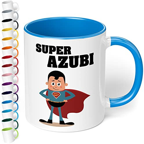 Lustige Tasse Super Azubi - Azubi Kaffee-Tasse mit Spruch - spülmaschinenfest - Willkommens- oder Abschiedsgeschenk - Geschenk zu Beginn, Abschluss, bestandene Prüfung, Büro, Arbeit (Cambridge Blau)