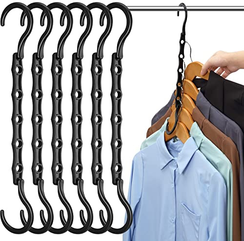 AMKUFO Platzsparende Kleiderbügel, magische Kleiderbügel, platzsparend, Schwarz, 6 Stück