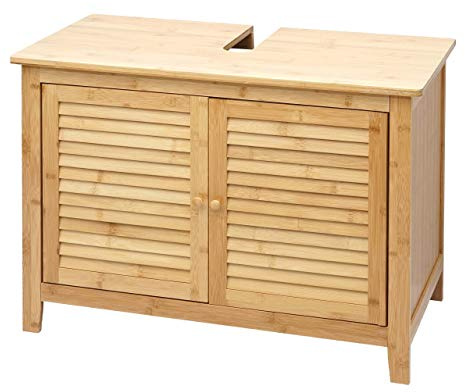 Meuble sous évier HWC-B18, Meuble sous Vasque, Armoire, Salle de Bain, Bambou - 60x80x40cm