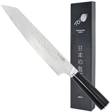 Totiko Chef Knife Professionale in Acciaio Damasco, Coltello da Cucina Professionale Giapponese, Lama da 23,5cm, Manico in Resina G-10, Coltello da Carne, Pesce, Verdura - Kusonoki Japan Knives