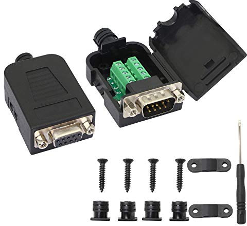 GELRHONR DB9 lötfreier Stecker-Adapter-Stecker, 9-polig, RS232-Stecker, serieller Adapter, Breakout-Board mit Gehäuse (2 Stück männlich/weiblich)
