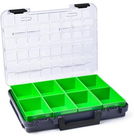 Kleinteile Aufbewahrung Koffer | Bosch Sortimo T-BOXX 320 Anthrazit inkl. Insetboxen-Set D3 | Idealer Sortimentskasten Schrauben | Schrauben Sortierkasten tragbar