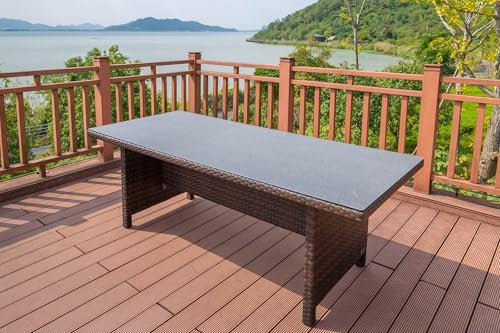 OUTFLEXX Dining Tisch, braun marmoriert, Polyrattan, 220 x 100 cm, Tischplatte Spraystone, 6mm