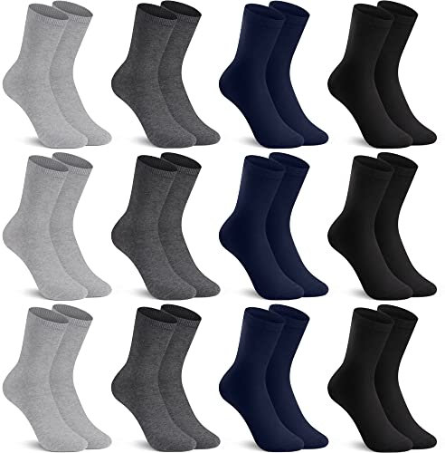 L&K-II 12 Paires Chaussettes Homme Femme 43-46 39-42 Chaussettes Homme Sportive Loisirs Affaires Coton Respirantes Noir Blanc Multicolore 2027BU 35-38
