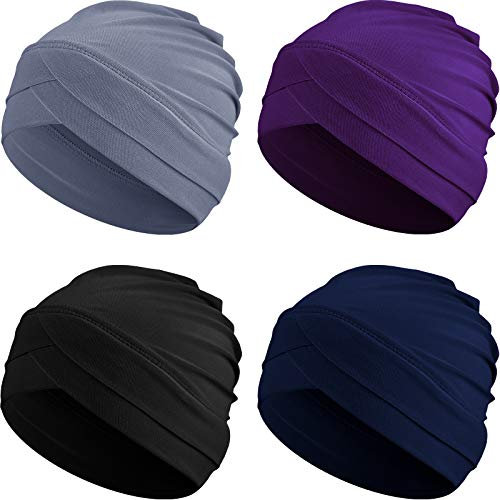 4 Pièces Chapeaux Turban Femmes (Noir, Gris, Bleu Marine, Violet)