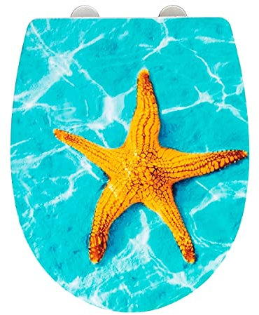 WENKO WC-Sitz Mod. Tonga mit Hochglanz-Oberfläche, Toilettendeckel mit Absenkautomatik, bruchstabiler, recycelbarer Thermoplast, 36,5 x 45 cm, Pazifikinsel-Motiv