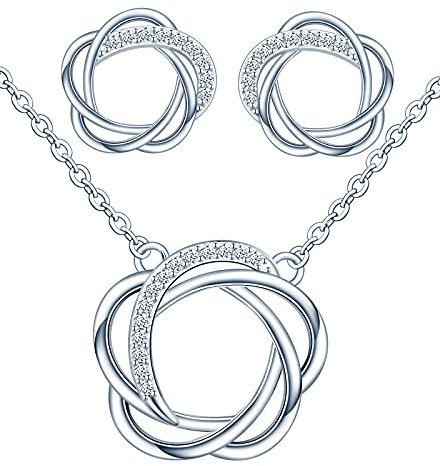 MicVivien Schmuckset Damen Silber 925 Blumen Halskette Ohrringe Set - Zirkonia Rose Kette und Ohrstecker Schmuck Set für Mama Oma Frauen Freundin