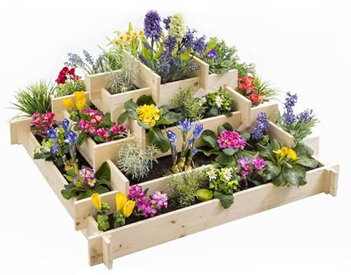 IDMarket - Carré Potager Pyramide KEO en Bois 4 étages bac à Fleurs 100 CM