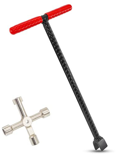 CIZTADA 40,6 cm Wasserzähler-Schlüssel mit 4-Wege-Multifunktions-Wasser-Utility-Schlüssel, Bauunternehmer, Ventil-Abschaltschlüssel für Hauptwasserzähler