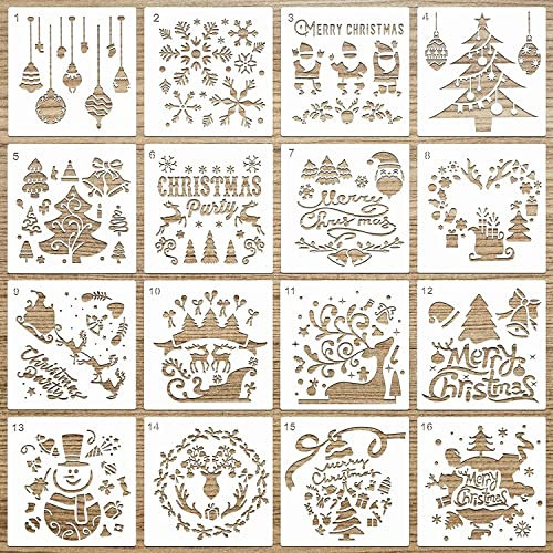 Schablonen Weihnachten Zeichenschablonen Malschablonen aus Kunststoff Handwerk Malschablonen 16 Stück Weihnachts Schablonen Set für DIY Bullet Journal Album Scrapbooking Papier Karte Deko (B)
