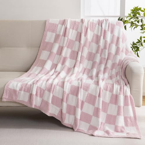 YIRUIO Überwurfdecken, Schachbrettgitter, Schachbrett, Gingham-Wärmer, bequem, wendbar, Mikrofaser, gemütliche Dekoration für Zuhause, Bett, Couch (Pink, 130 x 160 cm)