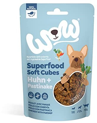 WOW Soft-Snacks I Cubes Huhn I Hühnerfleisch mit Pastinake für Hunde I 100% Natur I Nahrungsergänzung I Belohnung beim Spiel & Training (1x 150g)