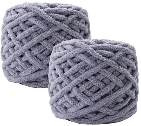 Maxee Chenille Wolle Garn 180 g(90 g*2), ca.130 m, Super Soft Knitting, Chunky Grobstrick Weiches Wollgarn zum Häkeln, Chenille zum Weben von Schals, Mützen, Decken, Zierkissen-Hellgrau 22
