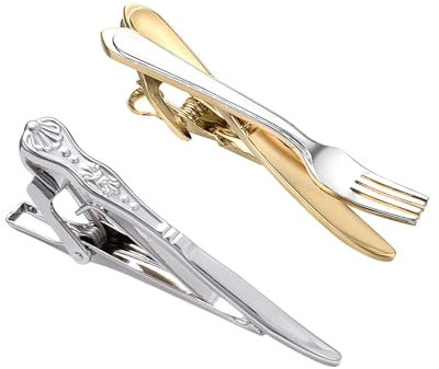 RunootPR Krawattenklammer Messer und Gabel anstecker Krawattennadel Set Silber Gold Personalisiert für Herren Schmuck Geschenk