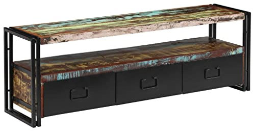 homiuse TV-Schrank Altholz Massiv 120x30x40 cm Tv Kommode Sideboard Wohnzimmer Tv Lowboard Wohnzimmertisch Tv Board Fernsehtisch Fernsehschrank Antikstil 3 Schubladen&1 Ablagefläche Mehrfarbig