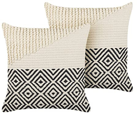 Beliani Dekokissen 2er Set mit Füllung Muster Baumwolle beige/schwarz 45x45cm Calanthe