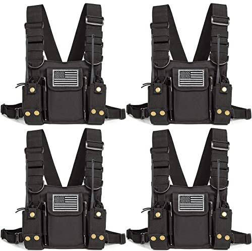 Radio Shoulder Holster Chest Harness Holder Vest Rig for Two Way Radio Chest Front Pack Pouch Walkie Talkie Case with Front Pouches for Kenwood Arcshell Retevis Baofeng UV-5R F8HP UV-82 888S (4Pack)