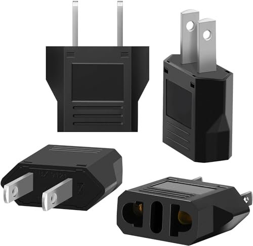 TISHOW 4 Stück Reiseadapter USA Netzadapter Adapterstecker Adapter Deutschland Stecker auf EU US zum 2 Pin/Europa Amerika/Kanada/Mexiko Konverter für Reisen Business Arbeit