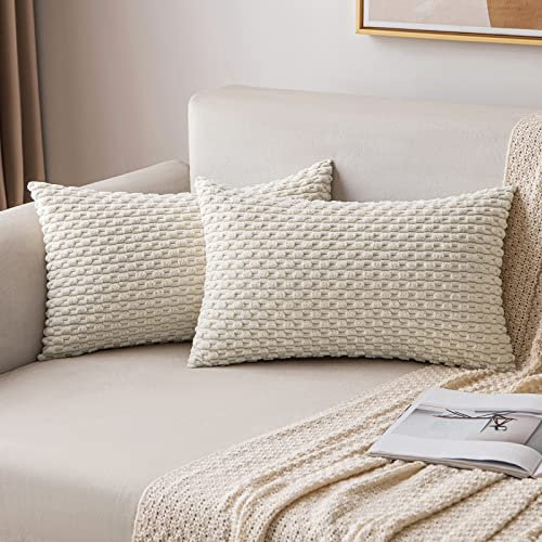MIULEE Kordsamt Kissenbezug Kissenbezüge Dekorative Kissenhülle Moderne Sofakissen Kissen Dekokissen Couchkissen Zierkissen Weicher für Sofa Wohnzimmer 2er Set 40x60 cm Cremeweiß