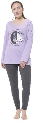 The Peanuts Pigiama da donna Snoopy – Pigiama da donna a maniche lunghe con pantaloni viola/nero, viola/nero, S