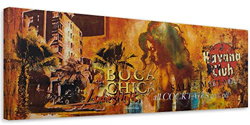 Feeby Bild Auf Leinwand 120x40 cm Frau Havanna Club 1 tlg Modern Vlies Bilder Wandbilder Leinwandbild Kunstdruck Wand Wanddeko Design Schlafzimmer Flur Wohnzimmer Glamour Abstrakt mehrfarbig