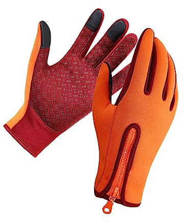 wueiooskj Touchscreen Fahrradhandschuhe Rutschfest Winddicht Thermisch Klettern Wandern Reiten Skaten Schnee Ski Motorrad Fäustlinge, Orange Doppelschicht, L