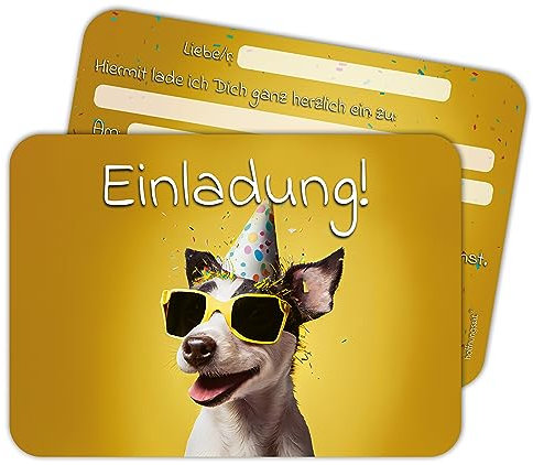 14 Einladungskarten zum Geburtstag für Teens und Kinder. Motiv „Party-Hund“ im Qualitätsdruck zum Geburtstag, für Feiern, Partys und für besondere Anlässe. 14 Stück
