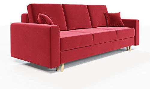 ALTDECOR Wohnzimmer Couch mit Schlaffunktion mit DL-Automatik, Polstercouch rückenecht gepolstert, ideal als Gästebett - KRONO - 236x95x87 cm Rot