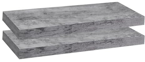 WOLTU 2X Wandregal Wandboard Bücherregal Regale für Deko Wandablagen aus MDF Holz, 2er Set Hängeregal Grau Eiche, 50x22,9x3,8cm RG9368grei-2