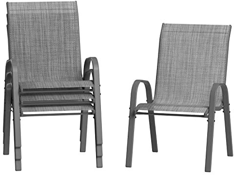 Amopatio Garden Chairs Set of 4, Stackable Dining Chairs Patio Chair for All Weather, Breathable Garden Outdoor Furniture for Backyard, Deck, Grey