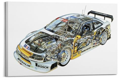NIZIEE Vintage Rennwagen-Poster für Opel Calibra, Anatomie-Diagra, dekoratives Gemälde, Leinwand-Poster, 40 x 60 cm
