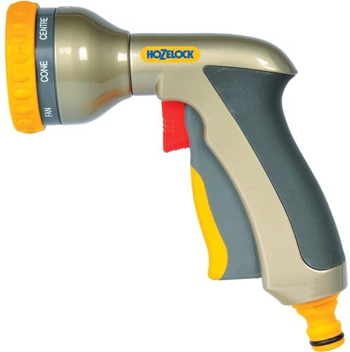 AMK® Hozelock Metal Multi Rose Head Hose Gun Garden Watering 8 Spray Patterns Plus Bronze Sprayer Water