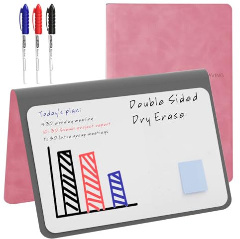 NEWYES Mini Whiteboard A5, Abwischbares Memoboard, Tragbares Whiteboards mit 3 Farbstiften, Geeignet für das Festhalten von Besprechungsnotizen, Einkaufslisten, Haushaltsplan und To-Do-Listen, Rosa