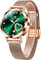 OLEVS Ladies Watches Big Face Rose Gold Stainless Steel Mesh Strap Watches for Women Arabic Numerals Green Dial Analog Quartz Women's Watch Luxury Diamond Heart Waterproof Womens Watch