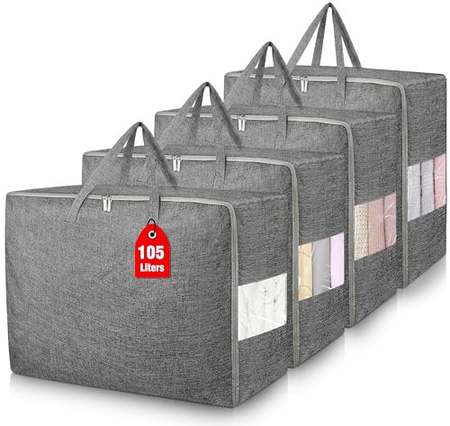 Extra große Aufbewahrungstaschen, faltbar, Decken-Aufbewahrungstaschen, Schrank-Organizer und Aufbewahrungsbehälter für Kleidung mit starken Griffen und Reißverschlüssen, transparentes Fenster für