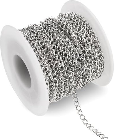 10M Gliederkette Meterware 3x4mm Kettenband, Silber Kette Meterware, Kette Basteln, Ungeschweißte Gedrehte Ketten, Schmuckkette, Kette Zum Basteln für DIY Halskette Basteln, Chmuck Herstellung