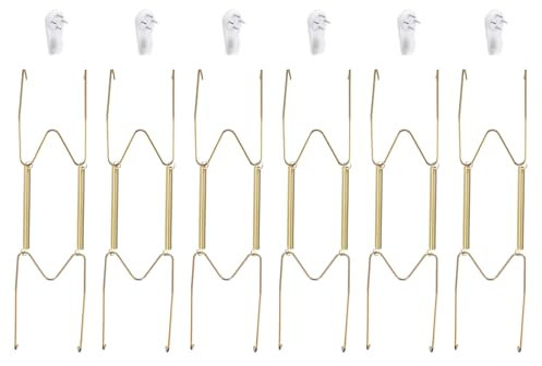 Sourcing Map 6pcs Plate Hanger, 12 Inch Stainless Steel Invisible Wall Plate Hangers with Wall Decorative Hooks and Tip Protector