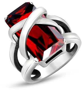 Edelstahl Verlobung, Damenringe Silber Hohler Vintage-Zirkonia-Rot Zircon Ring Geschenke für Damen Frauen Freundin Größe 49 (15.6)