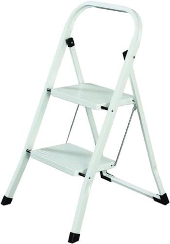 Sgabello Scala Domestica pieghevole in acciaio salvaspazio antiscivolo con gradini spaziosi (2 Gradini)