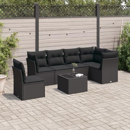 ULUYYUC 6-TLG. Garten-Sofagarnitur, Balkonmöbel Bodensofa Polsterbank Eckbank Geeignet für Hinterhof Balkon Außenbereich Garten mit Kissen Braun Poly Rattan