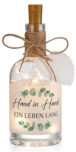 BBTO LED Flaschenlicht Hochzeit Geschenk für Brautpaar LED Flaschenlicht mit Spruch Hand in Hand Ein Leben Lang Flasche Silberhochzeit Hochzeitsgeschenk Geldgeschenk Hochzeit für Frisch Verheiratete