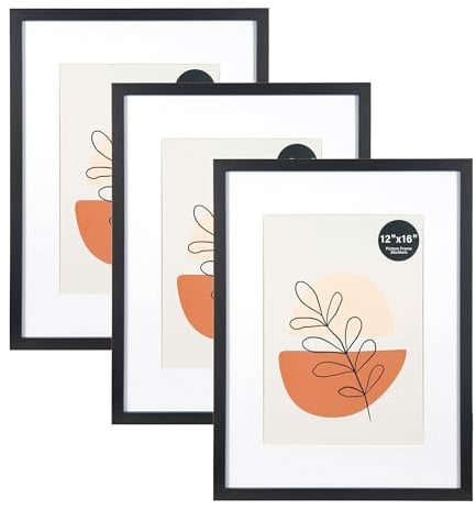 KAIWIN Marco de fotos negro de 12 x 16 / 30 x 40 cm, juego de 3 a 21 x 30 cm (A4) con paspartú, marco de fotos con cristal acrílico para colgar, para fotos, pósteres, rompecabezas, marco de póster