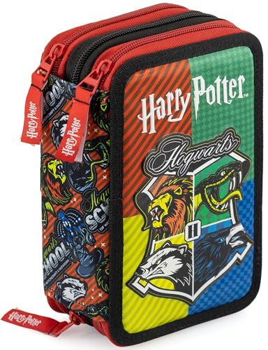 Clondo Federmäppchen Kinder, für Harry Potter Fan, 3 Organisierte Fächer, Federtasche Junge Gefüllt, Mädchen & Jungen Schulmäppchen, 45 Teilen für die Schule