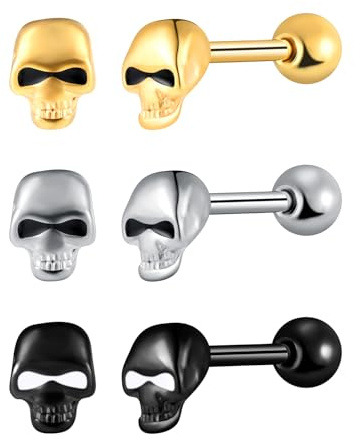 Yumilok Boucles d'oreilles Piercing en Acier Inoxydable pour Hommes et Femmes Clous d'oreilles Vintage de Tête de Mort Boucles d'oreilles Crâne Halloween Hip Hop Décoration Adolescent
