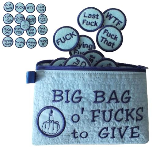 Big Bag of Fucks to Give Zipper Pouch - Fucks to Give Gag Gift, 9/17pcs Embroidery Fucks to Give Coins, Stress Relief Gadgets Funny Gifts for Friends Coworkers (Blue-17PCS)