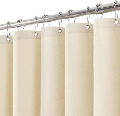 Duschvorhang Leinen mit Metall Duschvorhangringe Stoff Textil Badewannenvorhang Anti Schimmel Bad Vorhang Set Wasserdicht Badewanne Vorhang Schwerer Shower Curtain Badezimmer - 182 x 244cm (Beige)