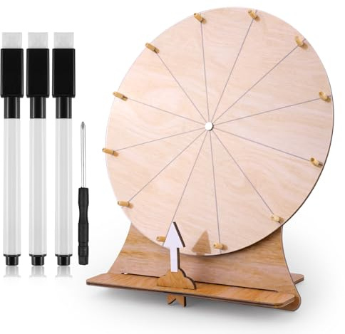 NQEUEPN 30cm Drehendes Preisrad, Hölzernes Tombola-Drehradspiel mit Ständer Roulette-Rad Löschbares Preis-Tisch-Drehrad für Hochzeit Verlobung Party Schule Familienspiele Babyparty (Stil 1)