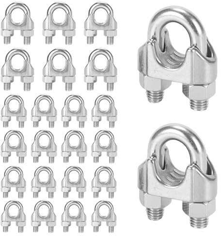Lunaanda Lot de 24 Colliers De Serrage en Acier Inoxydable avec Boulon en U,M3/M4/M5 Serre Câbles,Clip Boulons en U De Câble, Attaches pour Câbles Métalliques,pour Câbles De Gréement(3/4/5mm)