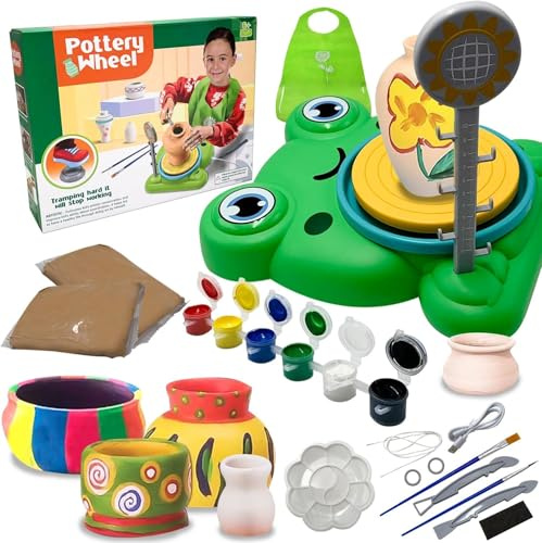 DIOXSTAR Pottery Wheel Set for Kids, Education Fun, Pottery Kit with Air Dry Clay, Sculpting Tools, Arts & Crafts Supplies, Metallic Colour, Great Gift for Artistic